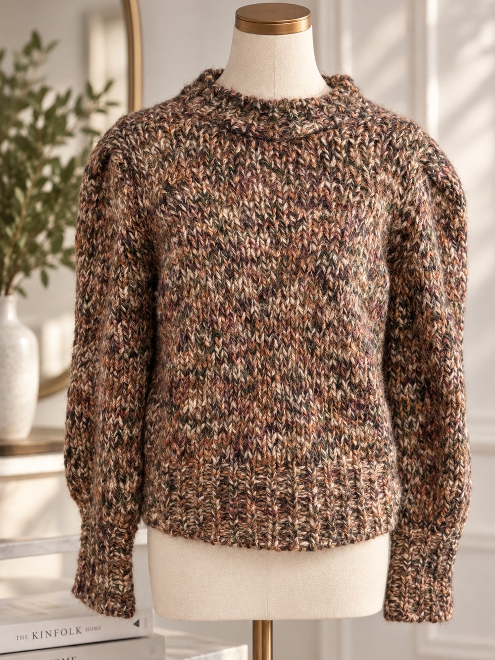 Veronica Beard Marled Brown Multicolor Crewneck Sweater
